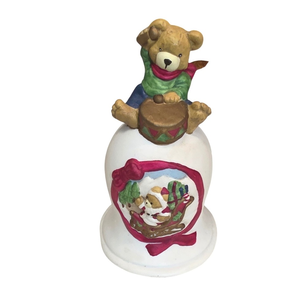 HOMETRENDS‎ Hand Painted Porcelain Teddy Bear Bell Christmas Sleigh Santa